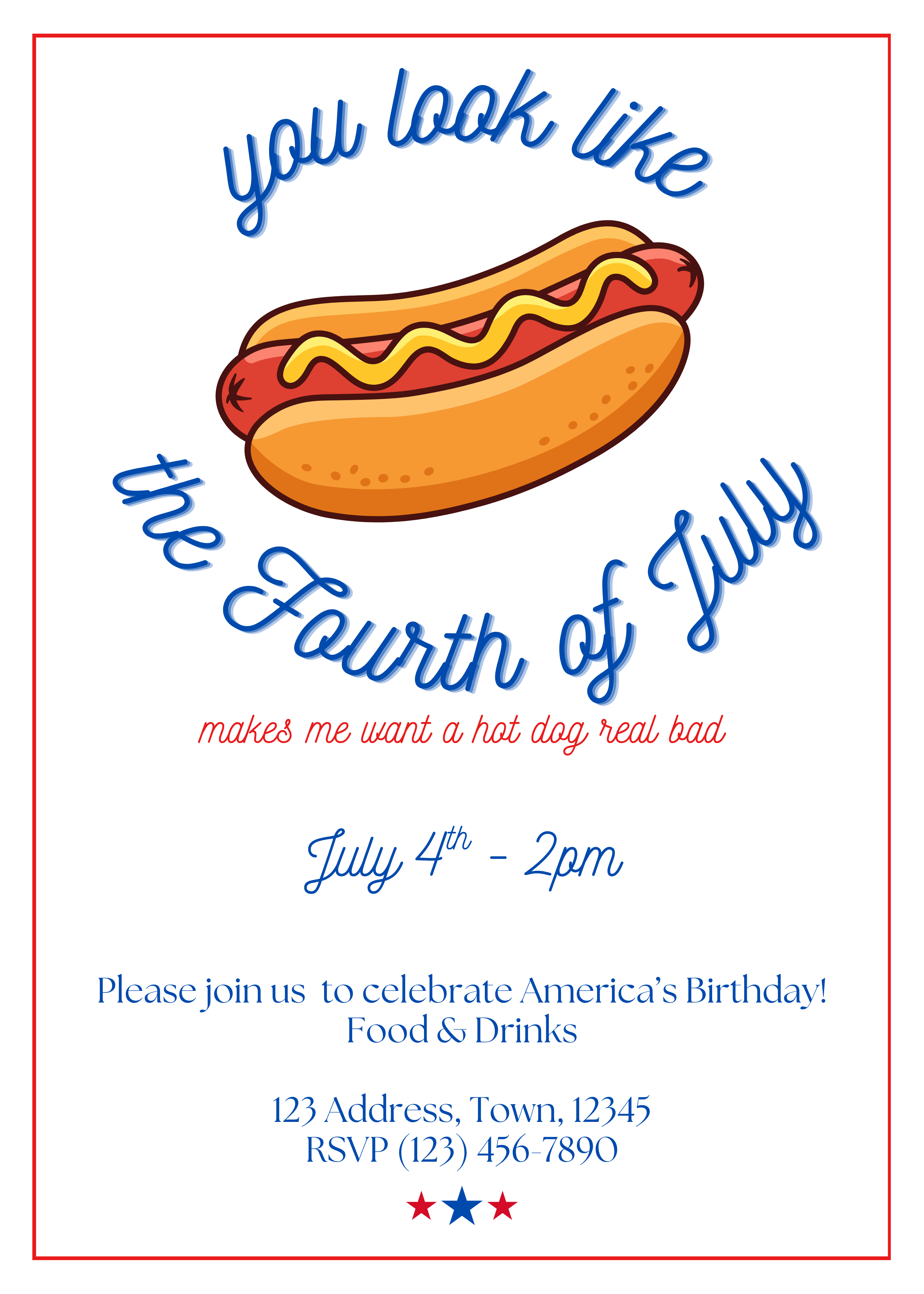 “You Look Like the Fourth of July” Hot Dog Party Invitation | Funny 4th of July BBQ Evite | Summer Independence Day Digital Invite