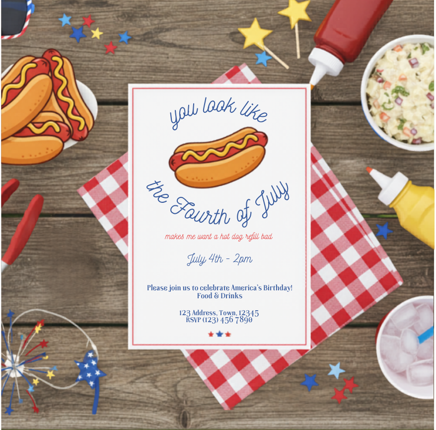 “You Look Like the Fourth of July” Hot Dog Party Invitation | Funny 4th of July BBQ Evite | Summer Independence Day Digital Invite