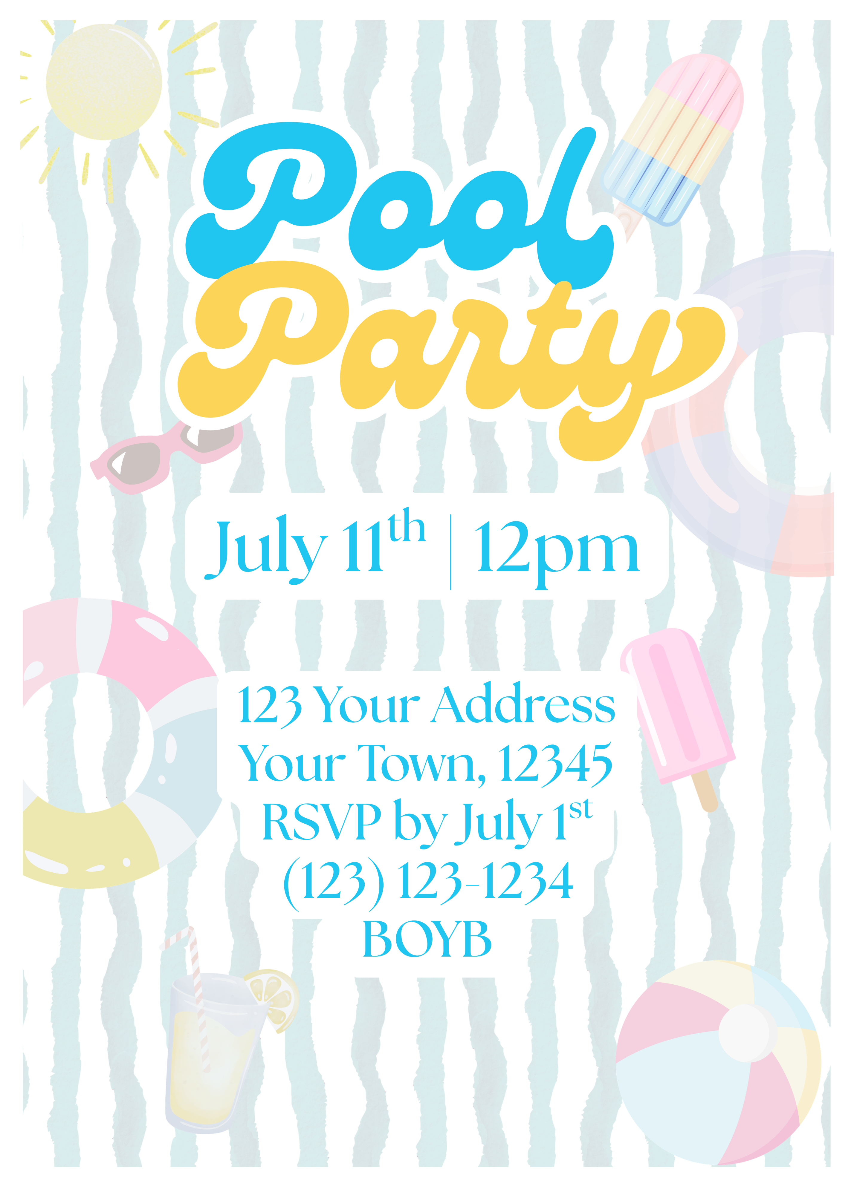 Pool Party Birthday Invitation Template | Editable & Printable Summer Pool Invite | Retro Summer Birthday Invitation | Canva Digital Download